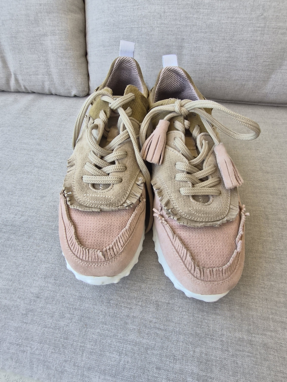 TOD'S Suede Fringe Tassel Sneakers - Rose & Olive